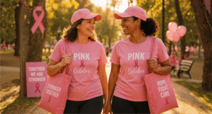 Wholesale Pink October Blank Apparel and Customizable Accessories