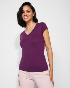 Roly CA6646 - Women's Slim-Fit V-Neck Cotton Tee with Ribbed Finish