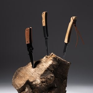 Claps 86035 - Steel and Bamboo Pocket Knife with Leather Strap