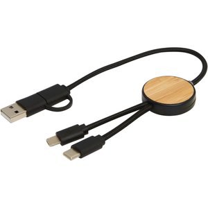 Chechia 5-in-1 recycled plastic 30 cm data sync and 27W fast charge cable with bamboo details - EgotierPro 124421