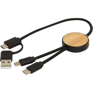 Chechia 5-in-1 recycled plastic 30 cm data sync and 27W fast charge cable with bamboo details - EgotierPro 124421