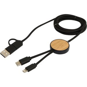 Chechia 5-in-1 recycled plastic 150 cm data sync and 27W fast charge cable with bamboo details - EgotierPro 124422