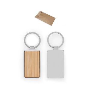 Rectangular iron keychain in zinc and bamboo - Egotier 95118