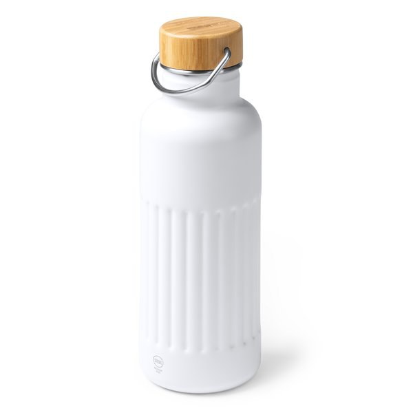 NOBUK Thermal bottle in recycled 304 stainless steel with double-walled bevelled design and bamboo lid