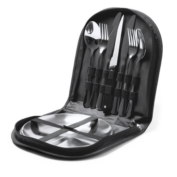 TRIVOR Set of cutlery and plates in stainless steel
