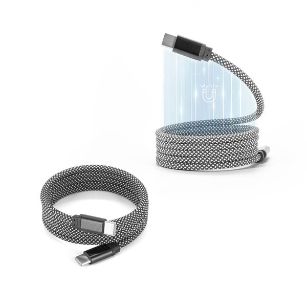 USB-C - USB-C -kaapeli punotulla polyesterijohdolla (60 W) ja magneettijärjestelmällä helppoa tuuletusta varten